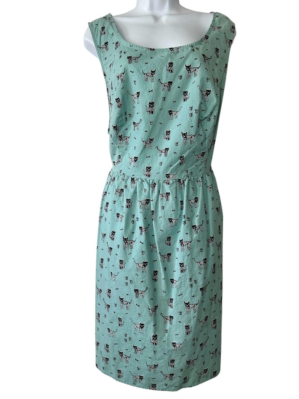 Folter Women’s Aqua Skeleton Kitty Cat Scoop Neck Sleeveles Cotton Dress- 3X